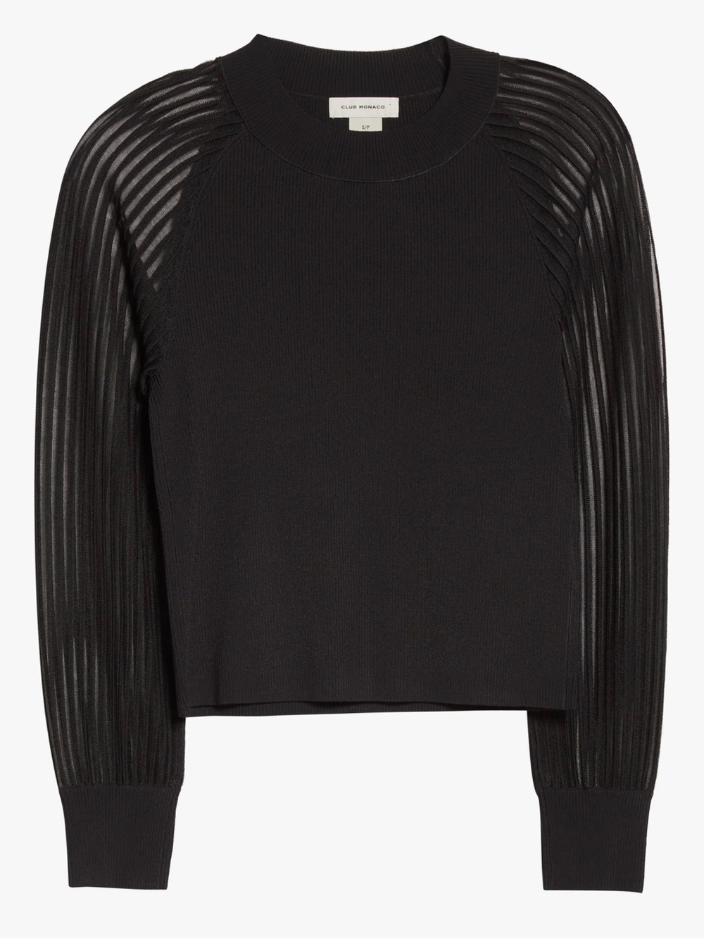 Club Monaco Black Sheer-Sleeve Knit Top